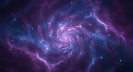 Naklejka premium Swirling Cosmic Nebula with Violet and Blue Hues in a Starry Expanse