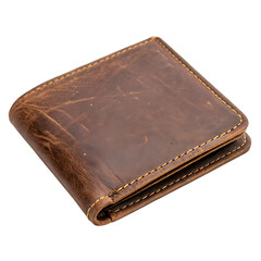 An antique and weathered brown leather billfold wallet showing age isolated on a transparent background png