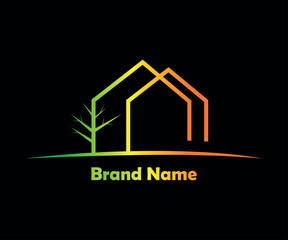 Minimal real estate logo with eco-friendly home and nature outline