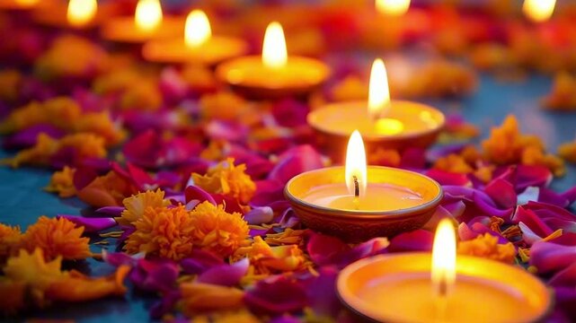 Diwali lamp with candle inside on festive dark background, indian goddess festival diwali and holi celebration concept