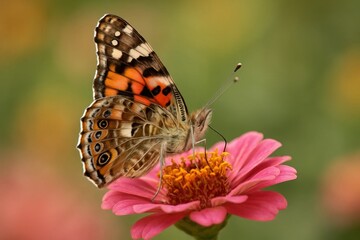 Obraz premium A butterfly sitting on top of a pink flower