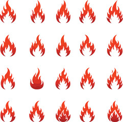 Dynamic Fire Flames Icons Set: Red and Orange Hot Blaze Elements for Energy, Heat, and Danger Concepts.
