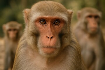 A group of monkeys standing next to each other