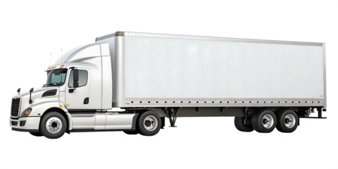 White semi truck trailer freight transport logistics vehicle on transparent background