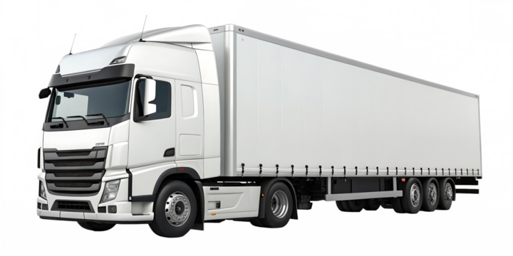 White semi truck trailer for sale delivery transport vehicle on transparent background