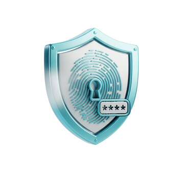 Escudo Seguran&ccedil;a Cadeado Tecnologia Icon Azul e Branco Brilhante Elemento 3D Render PNG Transparente Shield Security Padlock Technology