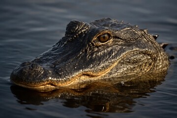 Fototapeta premium An alligator is swimming in the water with its head above the water