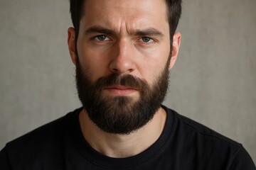 Obraz premium A man with a beard and a black shirt