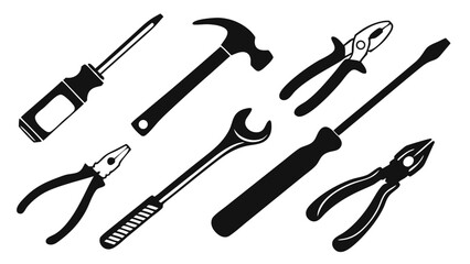 Vector Silhouettes of Construction Tools in Assorted Poses Isolated on Clean White Background for Industrial