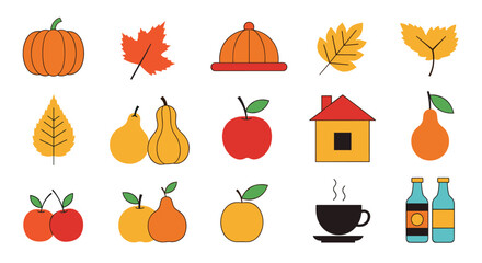Vector Set of Autumn Harvest Symbols and Seasonal Elements for Thanksgiving and Fall Celebrations