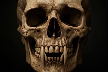 Obraz premium A close up of a human skull with fangs and teeth