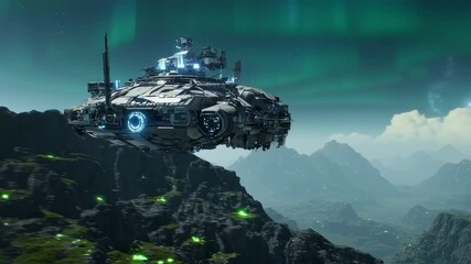 Misty landscape featuring a mysterious vessel ideal for digital art nature based products and travel brochures