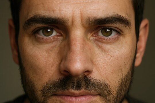  A close up of a man's face with green eyes