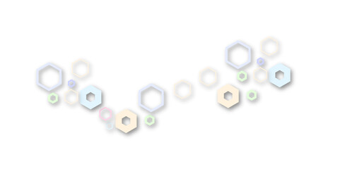 Pastel hexagon pattern with soft 3D shadows on a white background. Light blue, pink, yellow, and purple geometric shapes create a modern, minimal tech-inspired abstract design.
