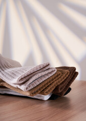 Close-up of a pile of pure cotton socks in daily life scenes