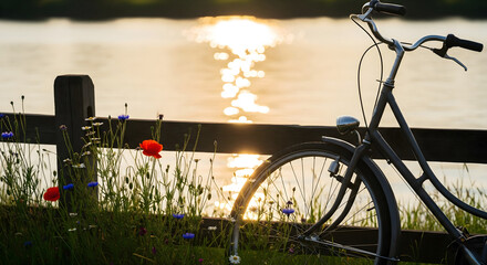 Road bike at tranquil sunset