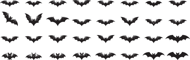 Black bats flying spread wings silhouette