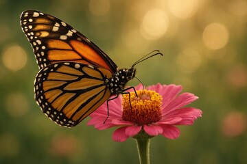 Obraz premium A butterfly sitting on top of a pink flower
