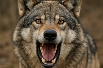 Fototapeta premium A close up of a wolf's face with its mouth open