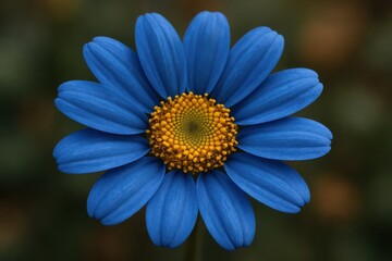 A blue flower with a yellow center on a green background