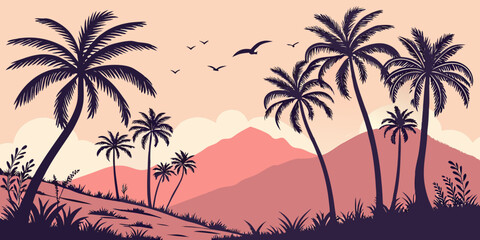 palm tree silhouette on sunset