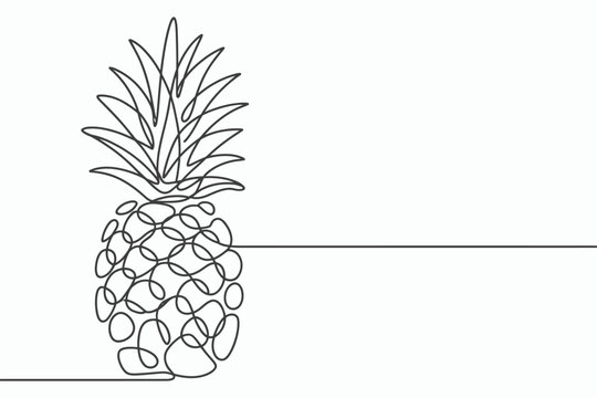 Minimalist continuous line drawing of a pineapple on a white background