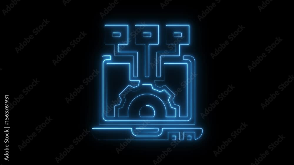 Aufkleber Blue Neon Data Processing and Server Connection Animation Loop Futuristic Tech Concept