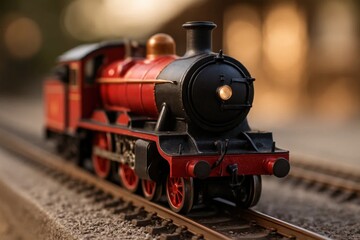 Naklejka premium A toy train is sitting on the tracks