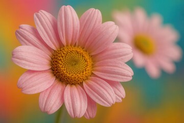 Obraz premium A close up of a pink flower with a yellow center