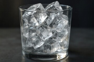 A glass of water with ice cubes in it