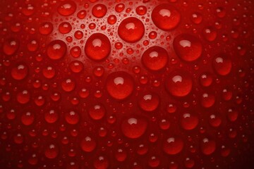 A close up of water droplets on a red surface