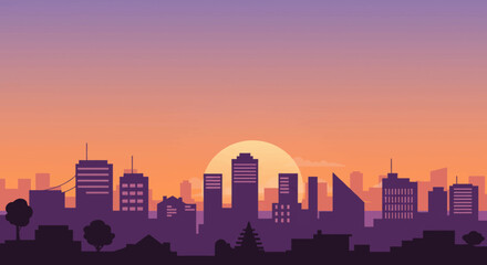 Naklejka premium sunset over city