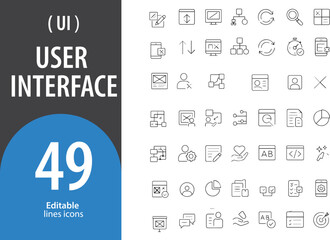 User Interface Line Icons, Cursor, Menu, Toggle, Button, Grid Layout, Editable Formats: AI, EPS, JPG, PNG, Ideal for Both Digital and Print Use
