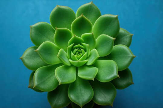 A green plant in a pot on a blue background - Powered by Adobe