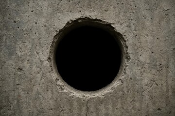A hole in a concrete wall with a black background