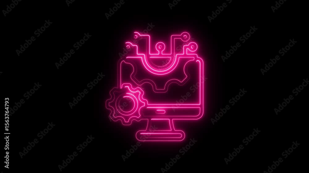 Aufkleber Neon Pink Tech Gear Computer Screen Animation Loop Modern Technology Concept Digital Processing
