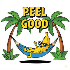 Cartoon Style Relaxing Banana with Sunglasses in Hammock Illustration © Haimura