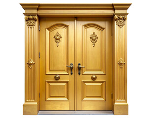  Luxury Closed Golden Vintage Door with Ornate Details, isolated on transparent background PNG