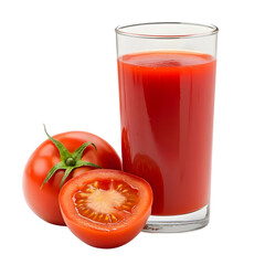 Tomato juice in glass with tomato isolated on transparent background