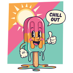 Cartoon Style Happy Ice Cream Character Mascot With Chill Out Message