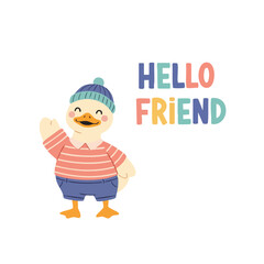 Cartoon Handdrawn Duck Illustration with 