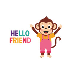 Cartoonish Smiling Monkey with Hello Friend Text for Children Illustration