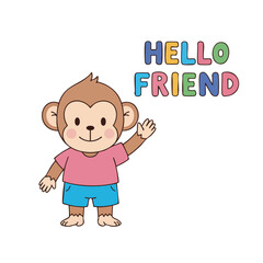 Cute Cartoon Monkey Character Illustration With 