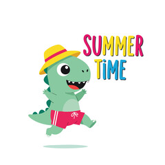 Whimsical Cartoon Dinosaur Enjoying Summer Time Holiday Illustration Clipart