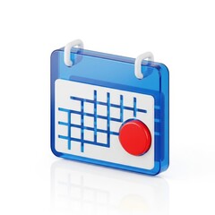 Transparent Blue Calendar 3D Icon with Red Circle