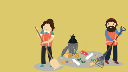 Vector illustration of a boy in a suit of Santa Claus cleaning a frozen lake