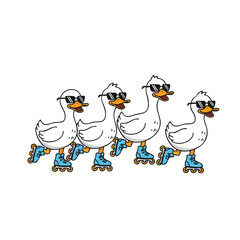Fototapeta premium Cartoon Handdrawn Goose with Sunglasses and Roller Skate Illustration
