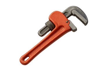 Sturdy red and grey pipe wrench tool isolated on transparent background