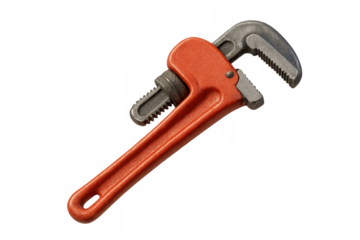 Sturdy red and grey pipe wrench tool isolated on transparent background