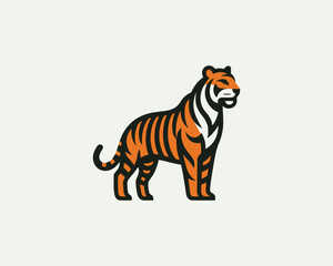 Naklejka premium Stylized tiger illustration standing profile on white background